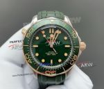 Swiss Replica Omega Seamaster No Date Green Rose Gold Rubber Strap 8806 Watch